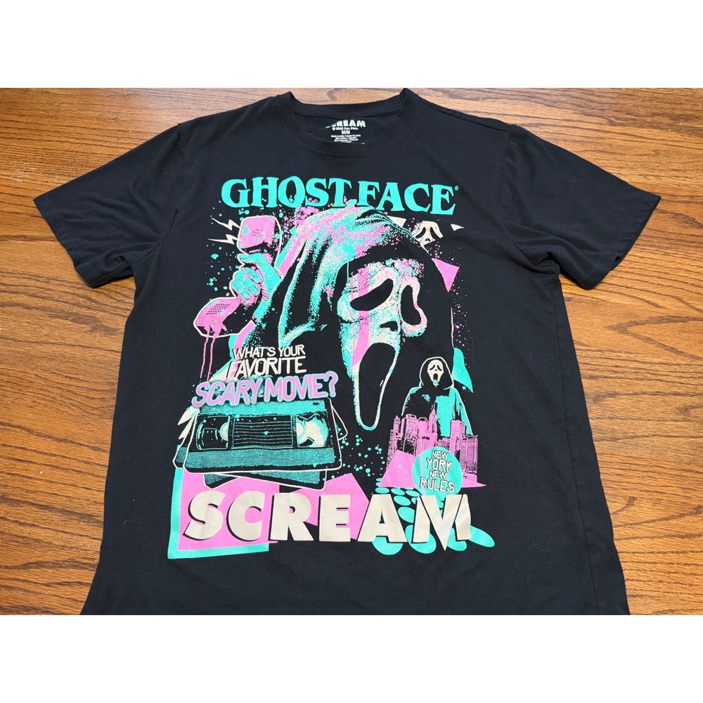 Scream Ghostface Graphic T-Shirt Mens Medium Black Neon Horror Movie Tee